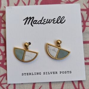 [FREE w/Purchase] Madewell Patchwork Half Moon Gold Green Dangle Earrings